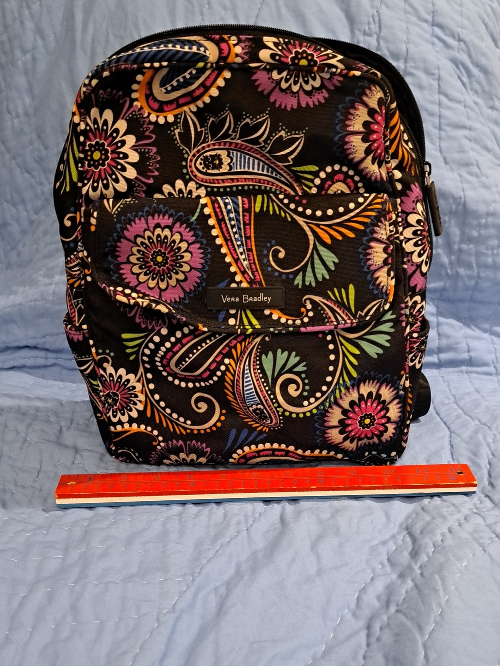 Vera Bradley Black Paisley Floral Mini Backpack with Multicolor Accents